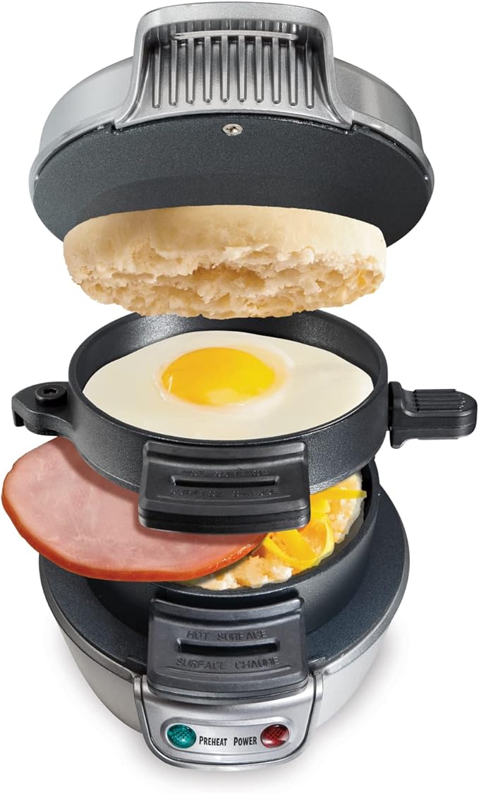 Hamilton Beach Breakfast Sandwich Maker with Egg Cooker Ring, Customize Ingredients & Breakfast Sandwich Maker with Egg Cooker Ring, Customize Ingredients