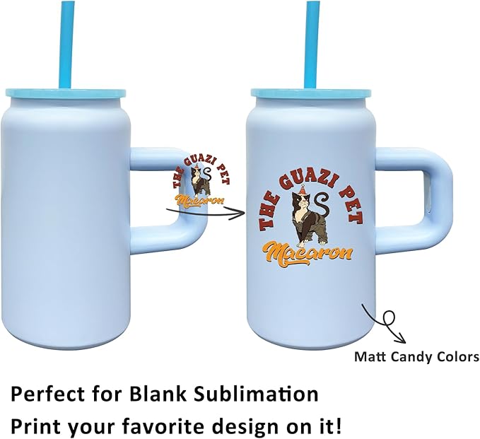 16 oz Sublimation Tumbler with Handle and Straw for Kids, Stainless Steel Sublimation Tumblers Bulk with Lids, Vacuum Insulated Iced Coffee Cups for Smoothie Water Soda DIY Gift (Blue,1 pack)