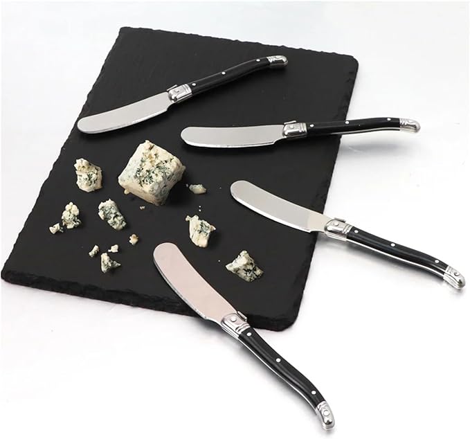 Stainless Steel Cheese Spreader Knives Set Wide Blade Dessert With Black Plastic Handles Multipurpose Butter Flatware Set(4pcs)