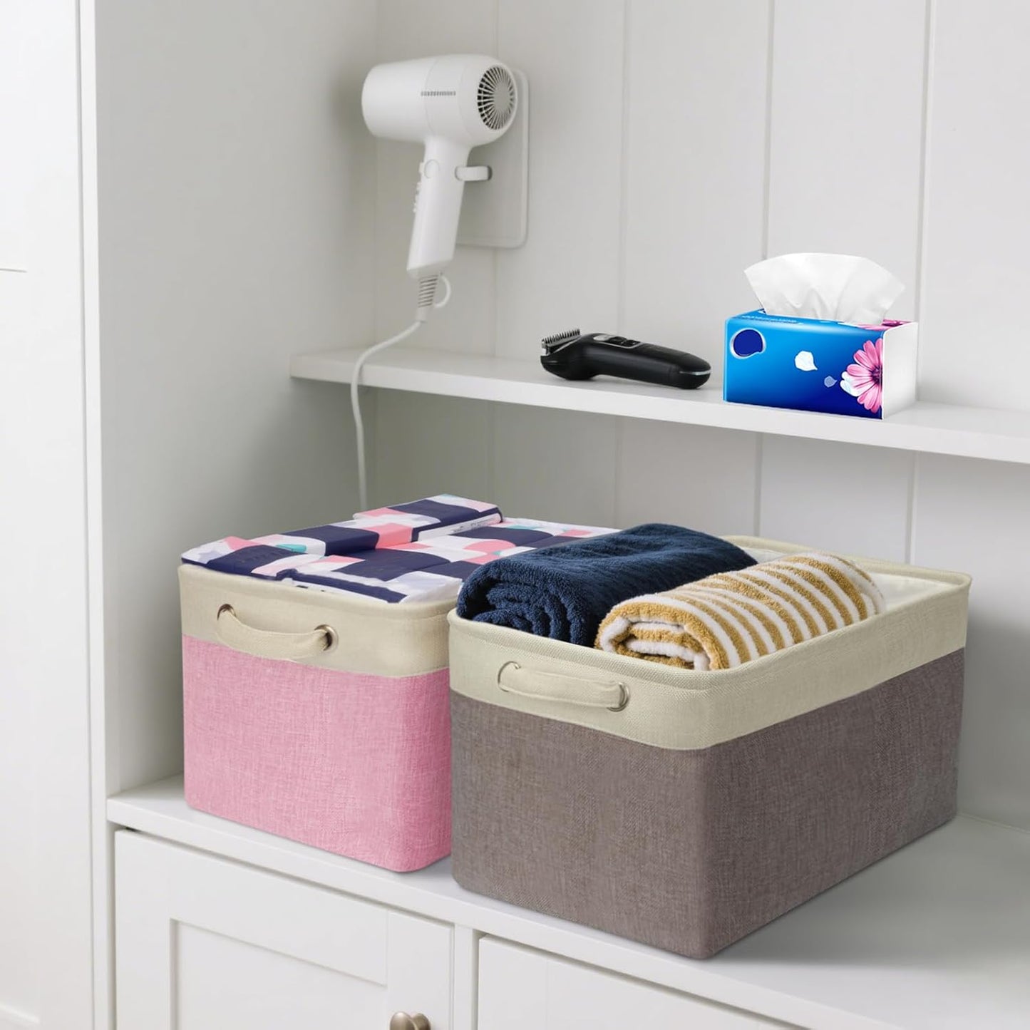 BALEINE 1 Pack Fabric Storage Bins for Shelves, Linen Storage Baskets for Organizing, Decorative Closet Bins for Clothes, Home (Lavender, 15''x11''x9.5'')
