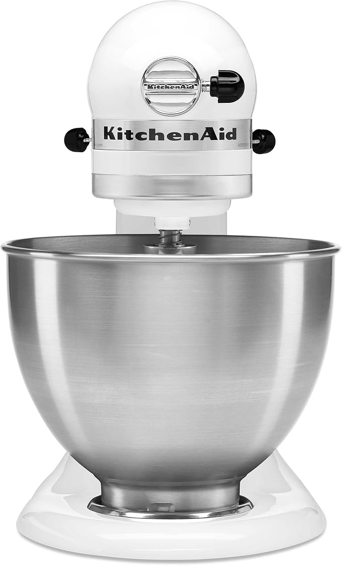 KitchenAid Classic Series 4.5 Quart Tilt-Head Stand Mixer K45SS, White & KSMPCA Pasta Cutter Attachment Set (2 Piece), One Size, Silver