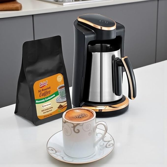 Sadaf One-Touch Mediterranean Coffee Maker – Electric Turkish, Greek, and Armenian Coffee Machine - Stainless Steel Coffee Maker - Foam Control & Overflow Sensor - Middle Eastern Cuisine - 250ml, Gold