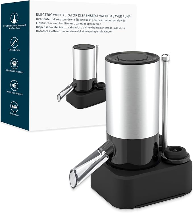 KITCHENDAO Rechargeable Electric Wine Aerator Dispenser and Luxury 3 in 1 Wine Opener with Foil Cutter