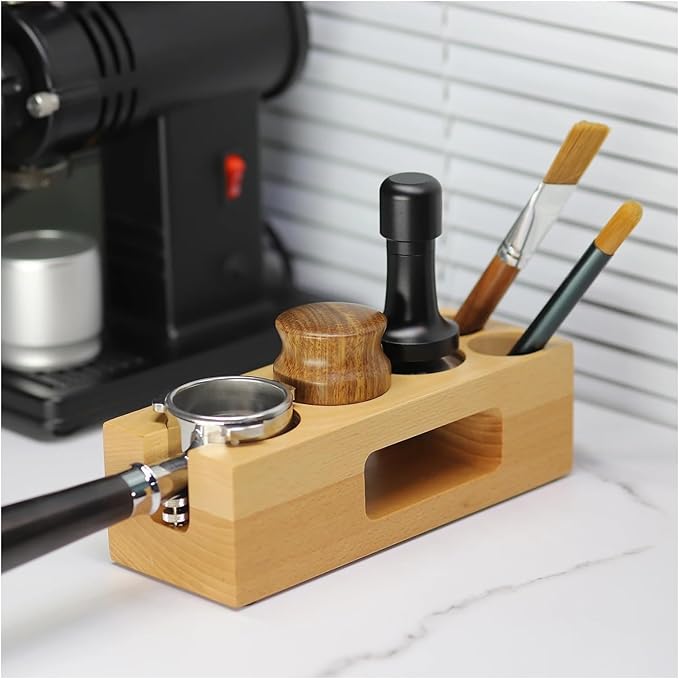 Walnut Wood Coffee Filter Holder, Espresso Tamper Mat Stand, Coffee Maker Support Base Rack, Barista Accessories(Red)