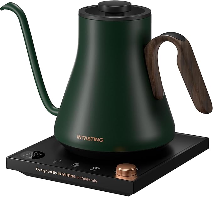 INTASTING Electric Kettle, Gooseneck Electric Kettle, ±1℉ Precise Temperature Control, Stainless Steel Interior, Quick Heating for Pour Over Coffee, Tea & Boiling Water, 0.9L (Forest Green)