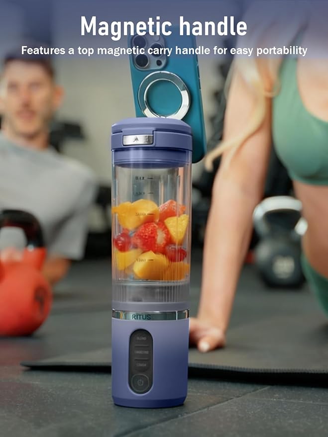 RITUS VORTEX Pro Portable Blender,Personal Blender w/Removable Vessel-for-Smoothies Blend Ice Crush 3 Programs,Cordless 20oz BPA Free Vessel Magnetic-Ring Dishwasher Safe, Leakproof，Navy