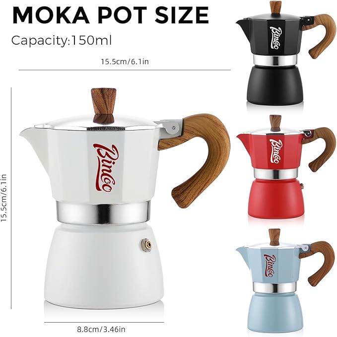 Espresso Maker Stovetop, Moka Pot 3 Cups, Espresso Pot Classic Italian Coffee Maker,Single Safety Valve (Black, 3 Cup)