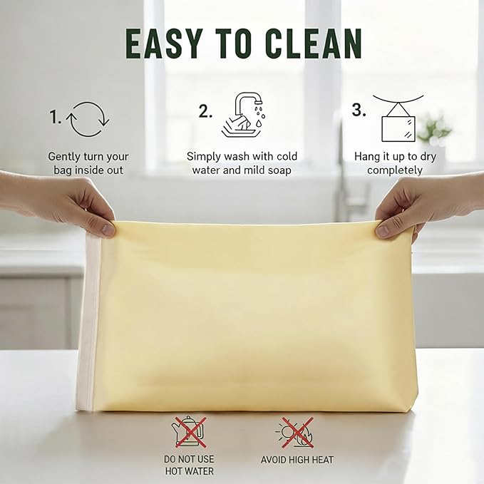 PIPI&TITI Reusable Beeswax Bread Bags for Homemade Bread (2-packs),Zippered Bread Bag for Sourdough Bread Storage,17x12.6 inches Food Storage,Portable Beeswax Cotton Bag,Freezer Friendly