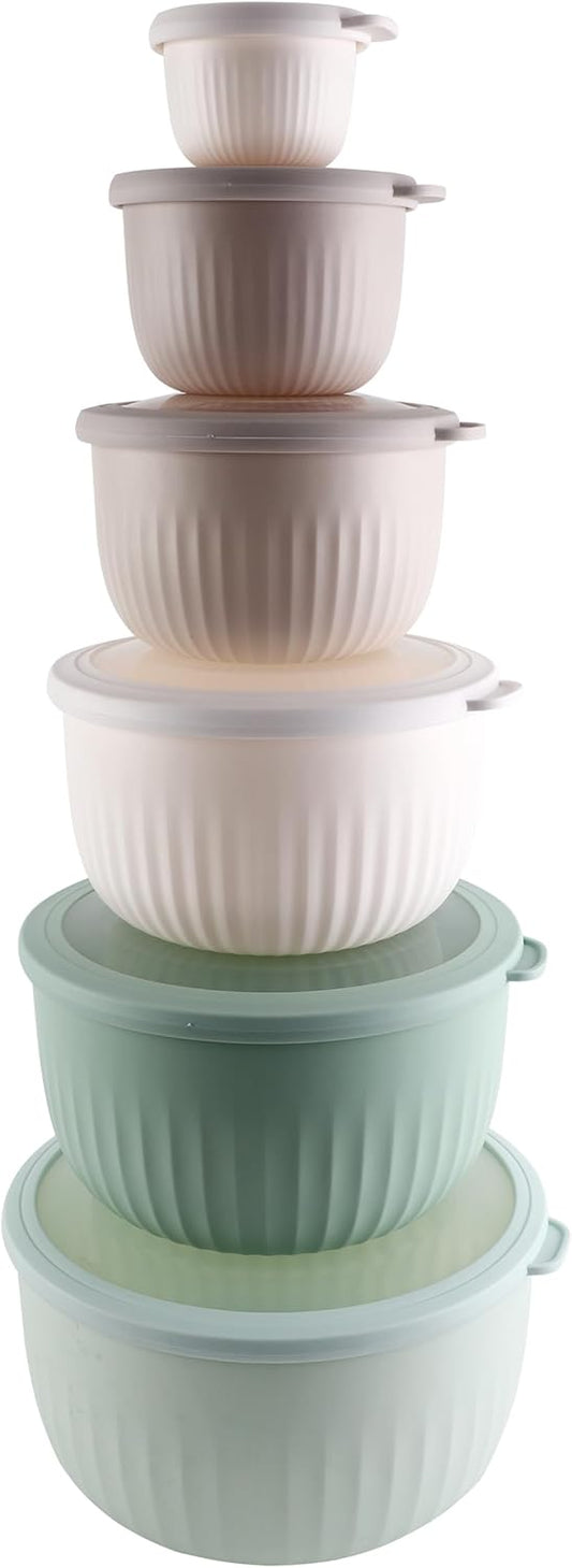 COOK WITH COLOR Prep Bowls with Lids- Wide and Deep Nesting Plastic Small Mixing Bowl Set with Lids, 12 Piece Set - Deep Bowls, Mint