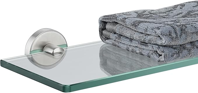 JQK Bathroom Glass Shelf, Tempered Glass Shower Storage 20 by 5 inches, 304 Stainless Steel Brushed Finish Wall Mount, TGS101L20-BN