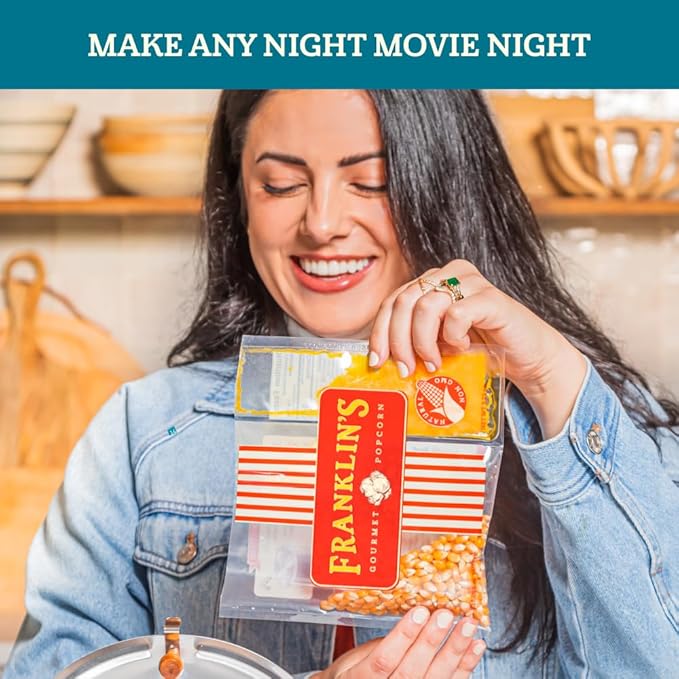 Franklin’s Gourmet Popcorn All-In-One Popcorn Packs for Popcorn Machine - 2oz Pack of 10 - Made in USA - Packs of Popcorn Bags with Buttery Salt & Oil