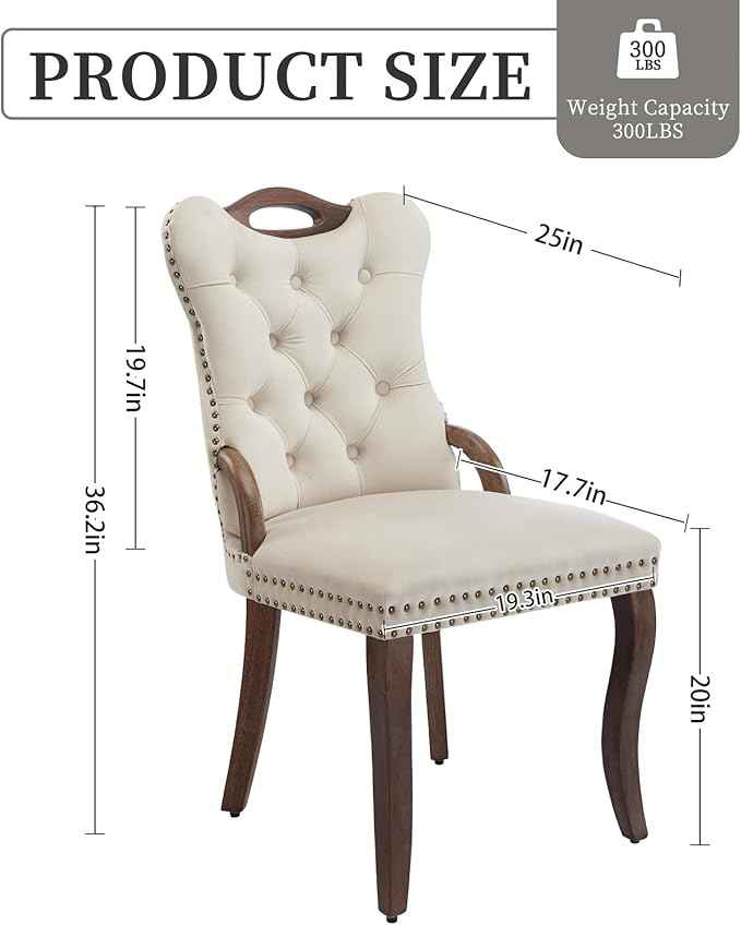 Beige Velvet Dining Chairs Set of 4，Modern Upholstered Dining Room Chairs with Tufted Back and Wood Accents, Curved Solid Wood Legs & Nailhead Trim, Sillas De Comedor Modernas 4