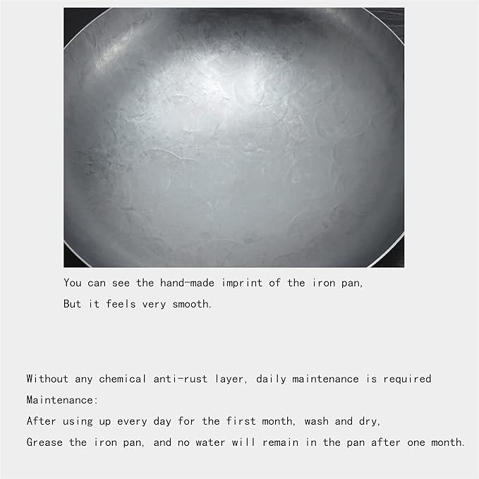 Wok Pfanne Traditioneller Handgehämmerter Wok Aus Refined Iron Mit Two Handles，1,8 MM Dick Wok (Rundboden) (Size : 34cm/13.3in)