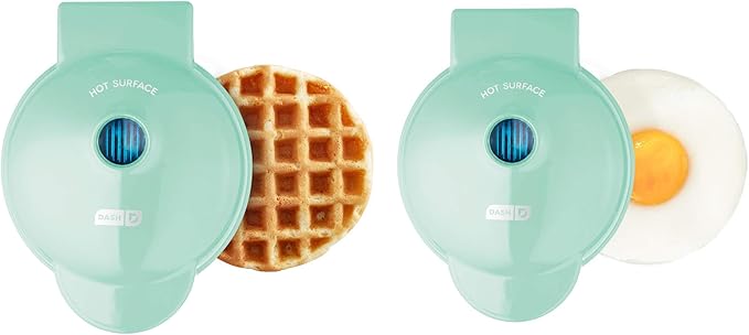 Dash Mini Maker Set - Customized Treat Maker - Supports Multi-Function Cooking - Easy Cleanup and User-Friendly Design - Aqua - Waffle & Griddle Irons