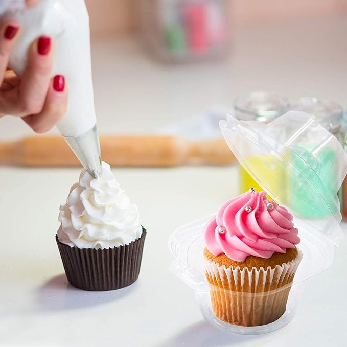 NPLUX 200 Pack Individual Cupcake Containers Plastic Cupcake Boxes Cupcake Holders Stackable Deep Dome Cupcake Carrier