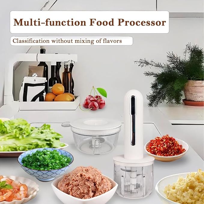 Food Processor, Cordless Electric Meat Grinder, Baby Food Chopper, for Outdoor Camping, Kitchen, Restaurant,(Chop Vegetable, Onions, Peppers Etc),[a] white