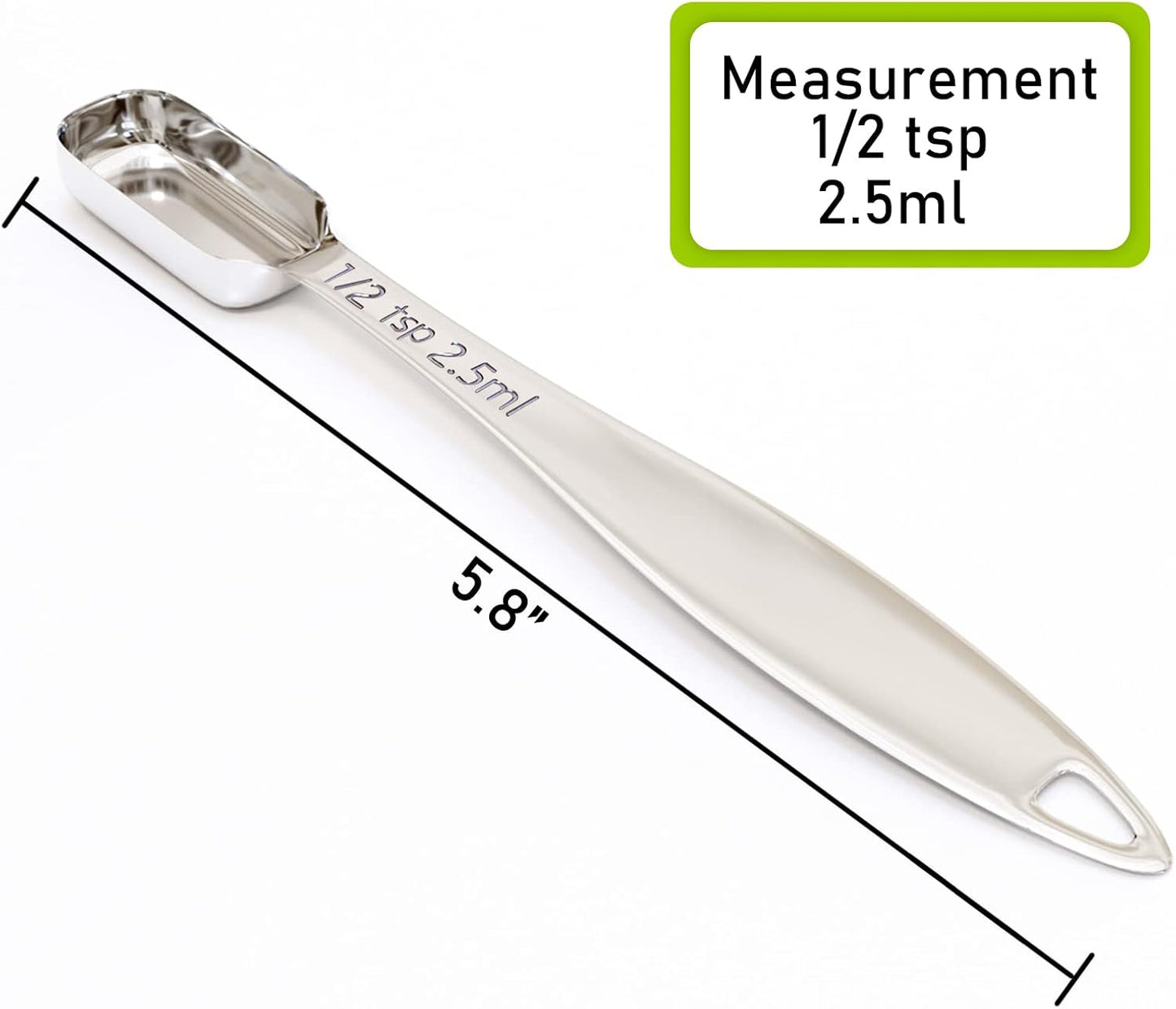 2PCS 1/2Teaspoon (2.5ml) Single Measuring Spoon, Individual Stainless Steel Long Handle Measure Tablespoon Only