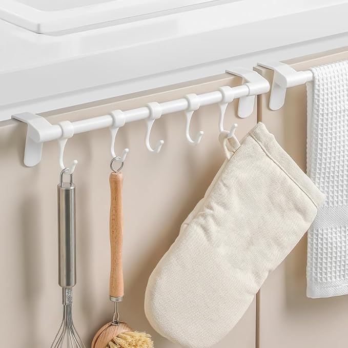 SUPVOX Kitchen Utensil Hooks 5pcs Under Cabinet Storage Rack White Plastic No-Drill Multi-Functional Hanging Organizer for Kitchen Cabinet