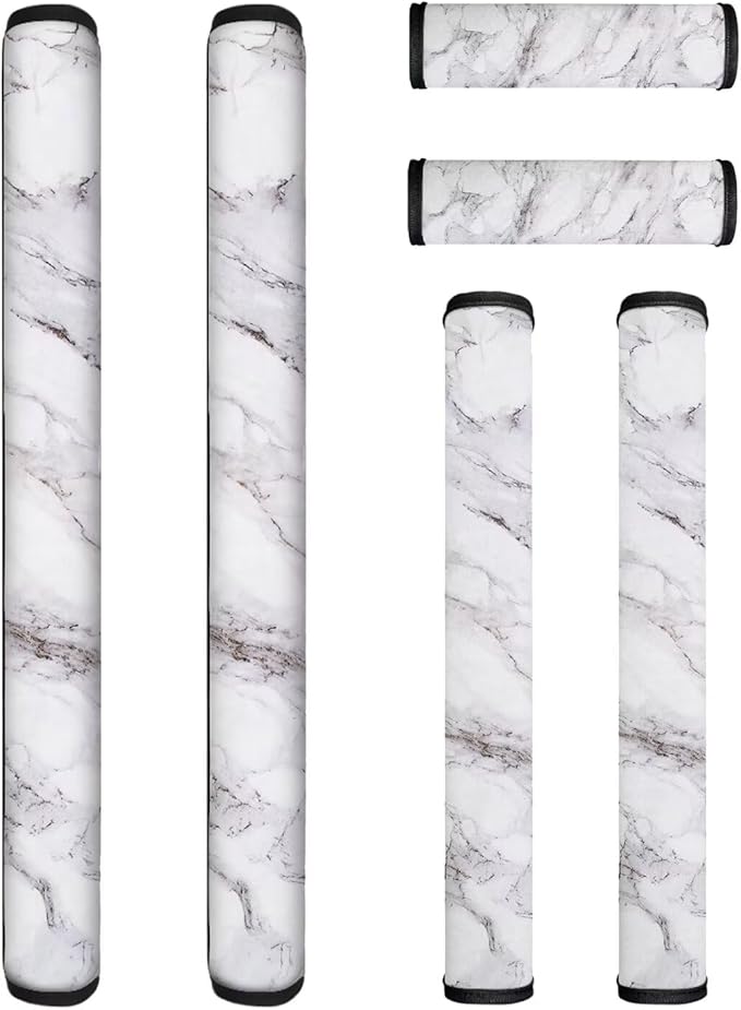Refrigerator Door Handle Covers Set of 6, Antiskid Protector for Fridge Oven Dishwasher Keep Kitchen Appliance Clean from Smudges, Food Stains for Home Kitchen Decor, White Marble Print