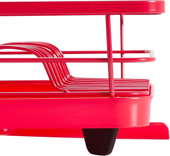 Dish Drying Rack 3 Piece Dish Drainer with Drainboard Set for Kitchen Counter ✅– Dish Rack with Removable Utensil Holder & Swivel Spout for Countertop ✅– DishRack for Plates, Cups & Organization, Red