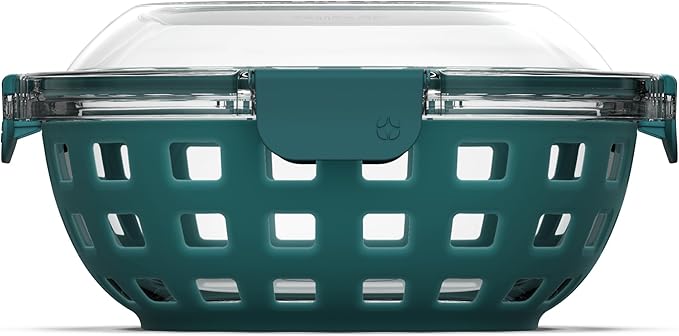 Ello Duraglass Meal Prep Container- Glass Food Storage Container with Silicone Sleeve and Airtight BPA-Free Plastic Lid, Dishwasher, Microwave, and Freezer Safe