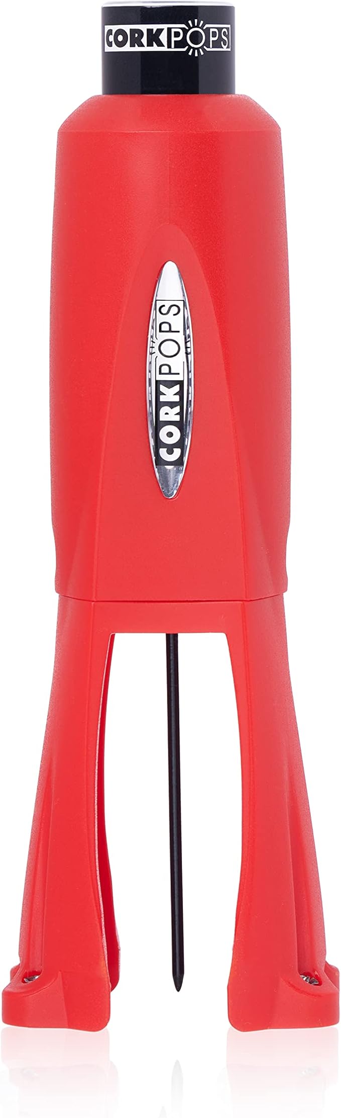 Cork Pops Legacy Wine Opener Built-in 4-Blade Foil Cutter Safe Cork Removal, Effortless Push Button Use, Needle Guard for Safety, Low-Pressure Cartridge Opens Up To 60 (Red, With 3 Cartridges)
