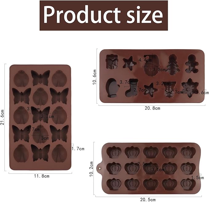 La chat 3 Packs Silicone Molds for Chocolate, Food Grade no-stick Baking, candy and butter Mold with different shape (3 packs chocolate molds)
