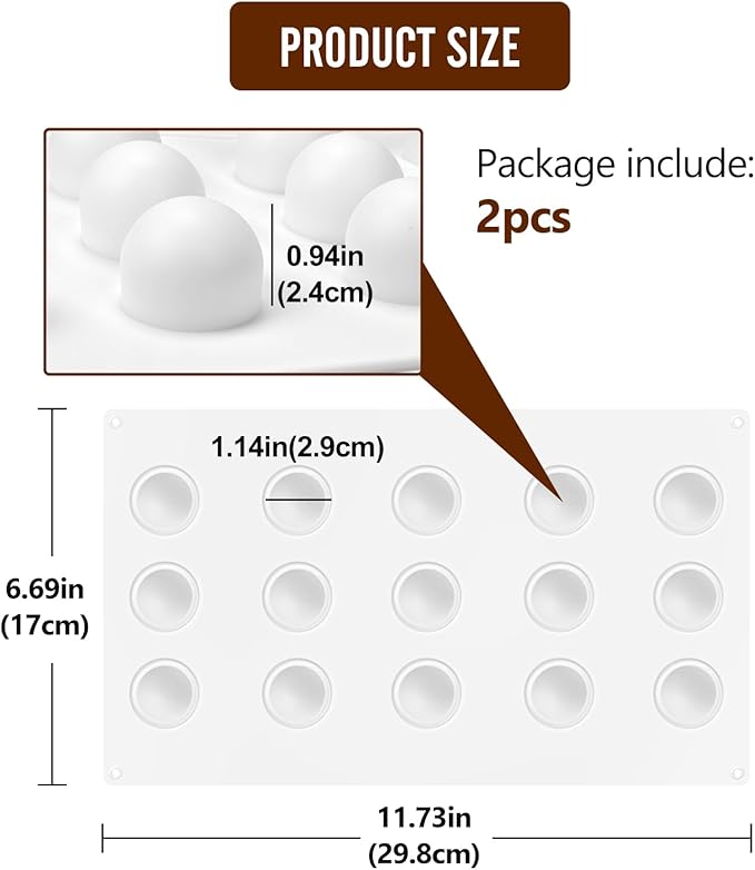 RoseFlower 2pcs Truffle Sphere Silicone Mold, 15-Cavity Silicone Mini Cake Ball Mold, 3D Silicone Baking Mold for Cake Decoration Dessert Mousse Pastry Chocolate Jelly Ice Cream, Round Ball Shape