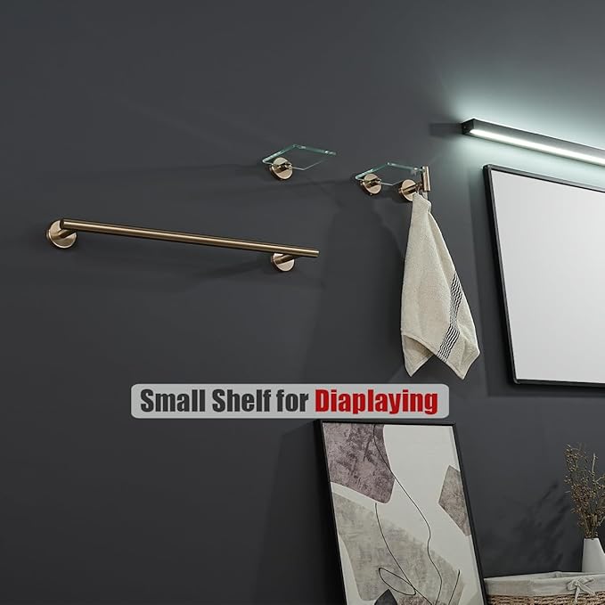 JQK Small Floating Glass Shelves Champagne Bronze, 4 Inch Display Ledges for Wall, Mini Decor, Living Room Bedroom Bathroom, Tempered Glass Shower Storage, 2 Pack, TGS101L4-CB-P2