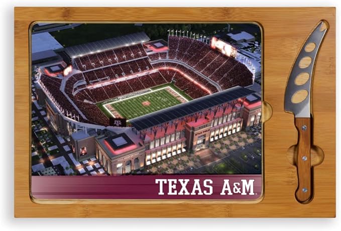 PICNIC TIME NCAA Icon Glass Top Cutting Board & Knife Set, Cheese Boards Charcuterie Boards, Serving Platter, (Parawood & Bamboo)