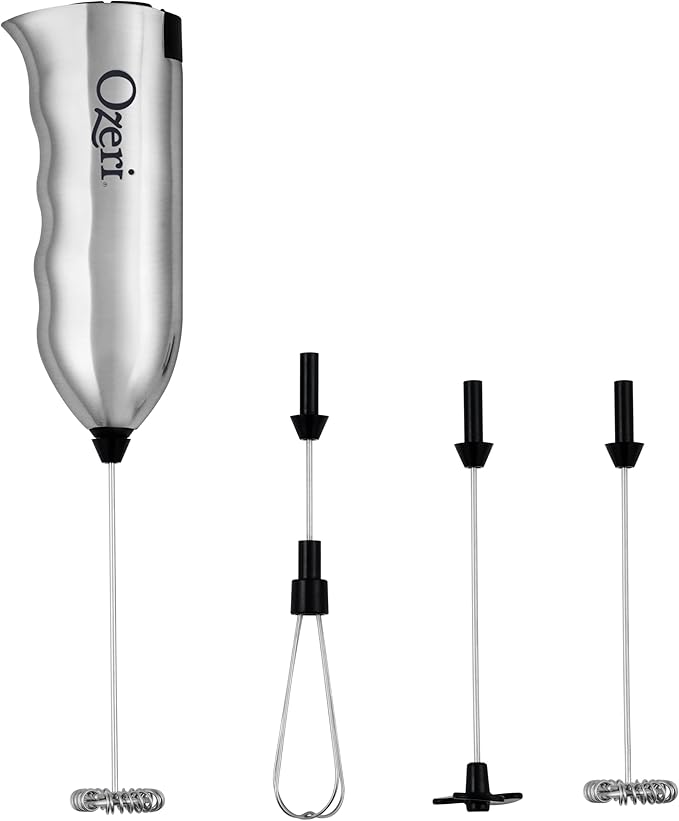 Ozeri Deluxe Milk Frother & Whisk in Stainless Steel, with Stand and 4 Frothing Attachments