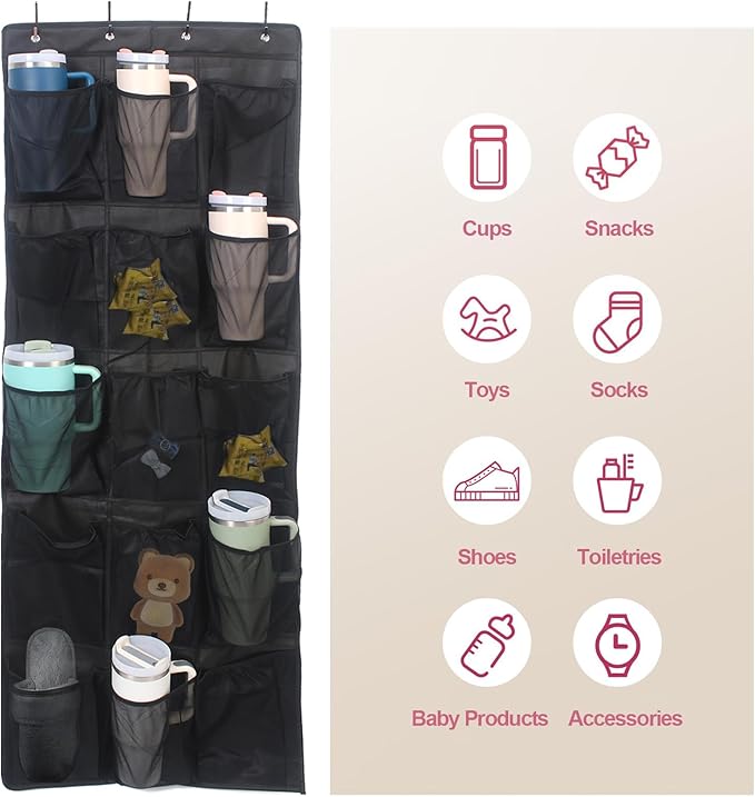 Cup Storage Organizer Compatible Stanley - 15 Large Bottle Pockets, Hanging Wall Mount for Various Sizes, Tumbler Storage Accessories