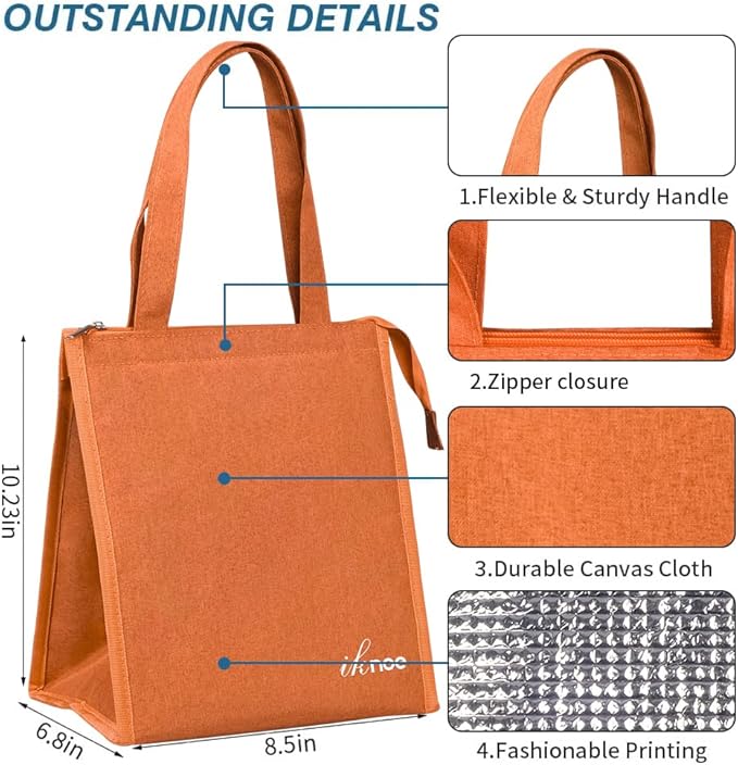 iknoe Insulated Lunch Bag for Women & Adults, 9L Foldable Wide-Open Cooler Bag with Pockets, Leakproof & Portable, for Picnic, Office, Beach(Orange)