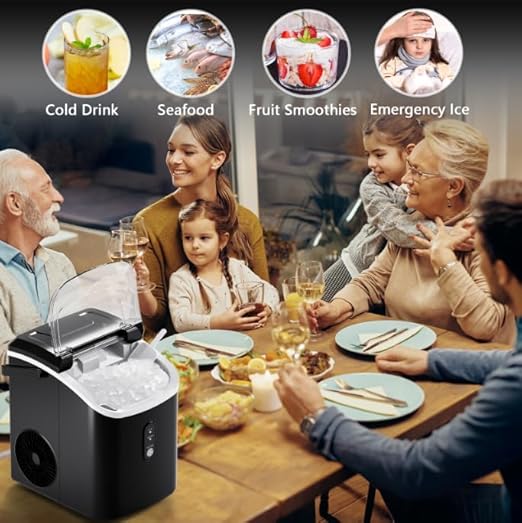 Kndko Premium Countertop Ice Maker – Soft Chewable Nugget Ice, 35 lbs/24H, One-Touch Operation, Self-Cleaning, Portable Ice Machine with Scoop for Home, Kitchen, Office, Bar, RV & More (Silver)