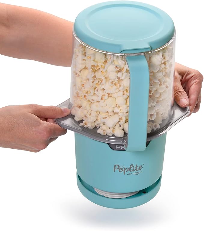 Presto 04811 PopLite My Munch Hot Air Popcorn Popper - Personal Sized,Built-In Serving Bowl,Compact Design,8 Cups,Blue,(Pack of 2)