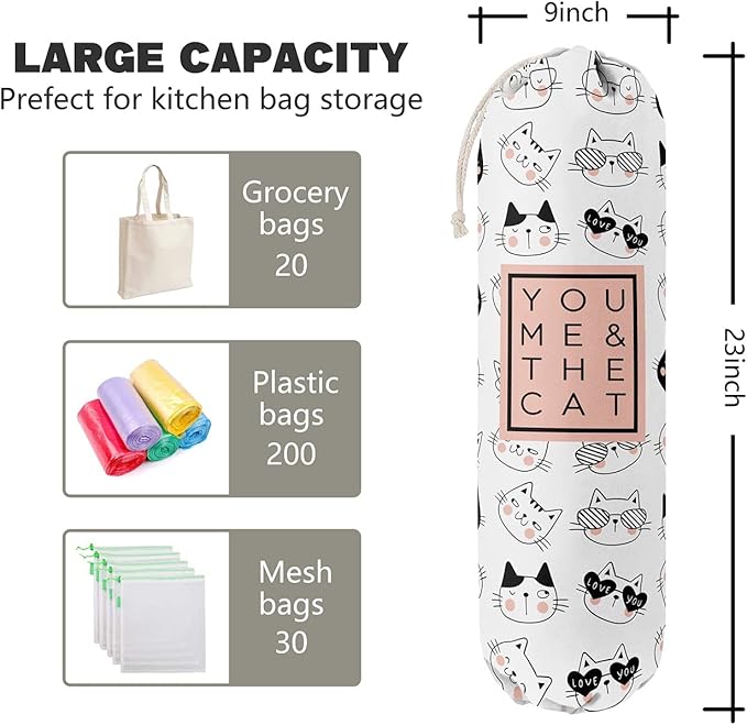 Funny You Me & The Cat, Grocery Bags Holder Organizer For Shopping Bags, Wall Mount Plastic Bags Storage Container Dispensers, Gift For The Preferred Family And Friends