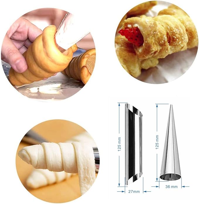 Joyeee 10 Pack 5 Inch Cream Horn Molds for Baking + 10Pcs 5 Inch Cannoli Tubes Molds Set, Large Cannoli Tubes for Frying, Cannoli Forms Kit for baking Egg Cake Waffles, Home DIY Kitchen Tool