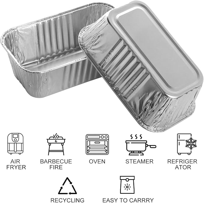 MOACOCK 50 Pack 2Lb Loaf Pans, 8.5" X 4.5" X 2.6" Foil Heavy Duty Disposable Aluminum Foil, Premium Bread Pans for Baking Homemade Cakes & Breads Holiday Treats Food Storage
