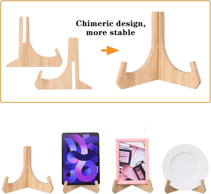Bamboo Plate Holders Plate Stands for Display 6 Inch Wood Display Stand Displaying Frame Holder for Picture Dish Plaque Photo Book Platter Table Decorative Book Postcard Artworks Album