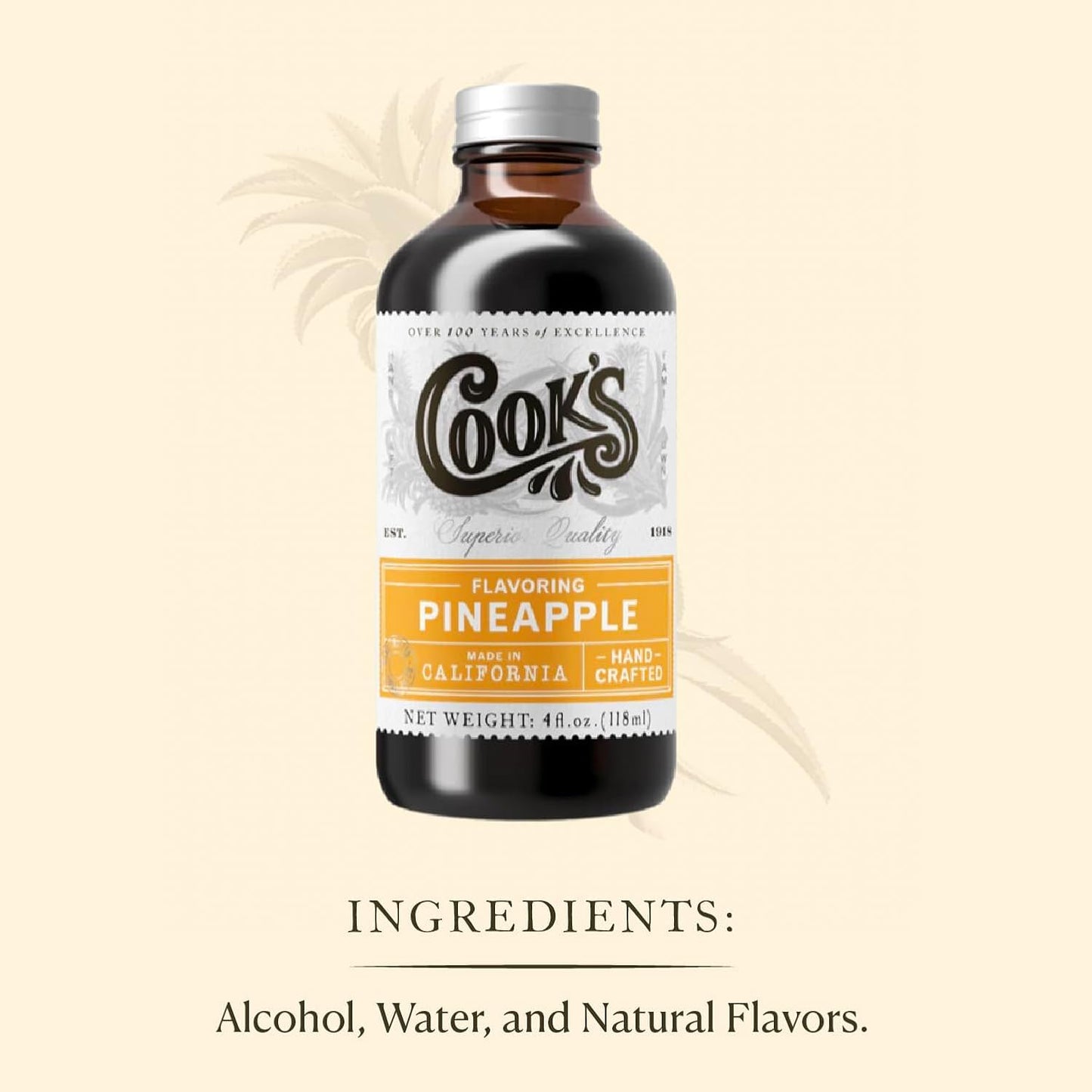 Cook's, Pineapple Flavoring for Baking, Candies, Cakes, Smoothies, Beverages, 4 oz