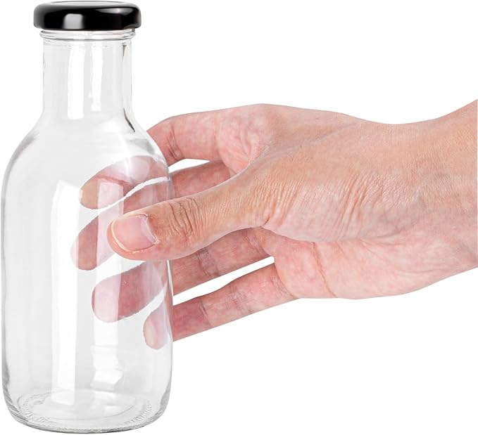 Restaurantware Pack Of 100 Glass Bottles 12 Oz Twist Lock Lid Small Bottles With Lids, Glass Bottle with Lids Durable Hot and Cold Friendly Clear Bottle for Storage, BPA-Free Mini Containers With Caps