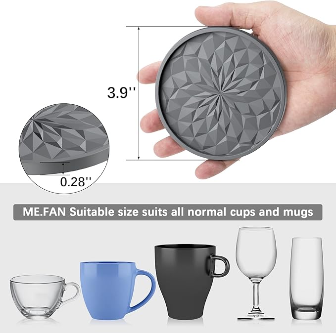 ME.FAN Silicone Coasters with Holder,[6 Pack] Drinking Coasters - Cup Mat for Hot or Cold Drinks, Thickened, Non-Slip, Non-stick,Deep Tray Mint Green