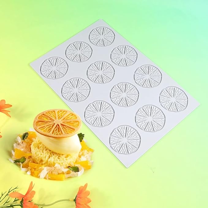 Hollow 3D Leaf Tuille Lace Silicone Cake Moulds, Molds Silicone Baking Fondant Tuile Molds, Polymer Clay Mold for Baking, Clay, Resin, Sugar Craft, Dessert Cake Decoration (1pcs Lemon Slices Mold)