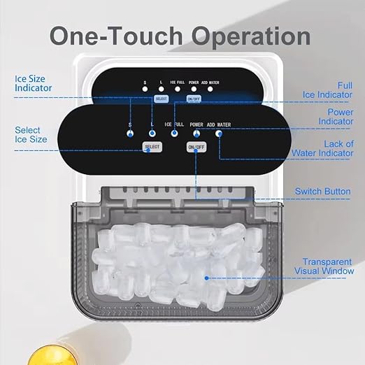 Ice Maker Machine Counter Top for Home, 12kg/26lb in 24h, 2 Bullet Ice Sizes, 500g Storage, Portable Small Clear Ice Cube Maker for Kitchen/Party/bar