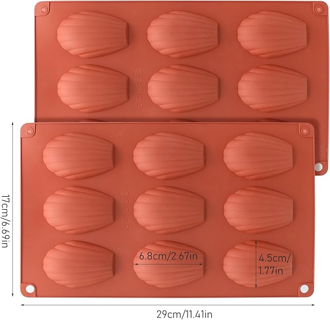 2 PCS Silicone Madeleine Pan, 9 Cavity Madeline Baking Pan, Shell Shaped Cookies Cake Pan