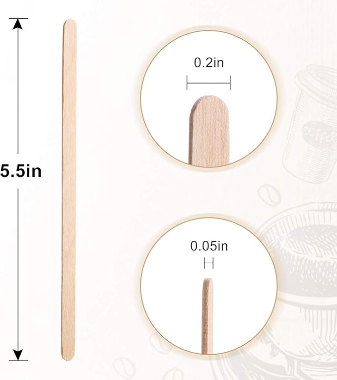 Wooden Coffee Stirrers 5.5" Coffee Stir Sticks 1000 Pcs, Natural Birch Round End Thick Birch Wood Eco-Friendly， Suitable for Coffee, Cocktail and Hot Drinks