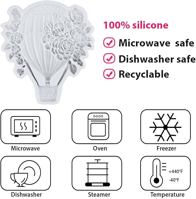 Bear Silicone Mold Hot Air Balloon Fondant Molds Bear Balloon Chocolate Candy Mold For Cake Decoration Cupcake Topper Polymer Clay Gum Paste Set of 4