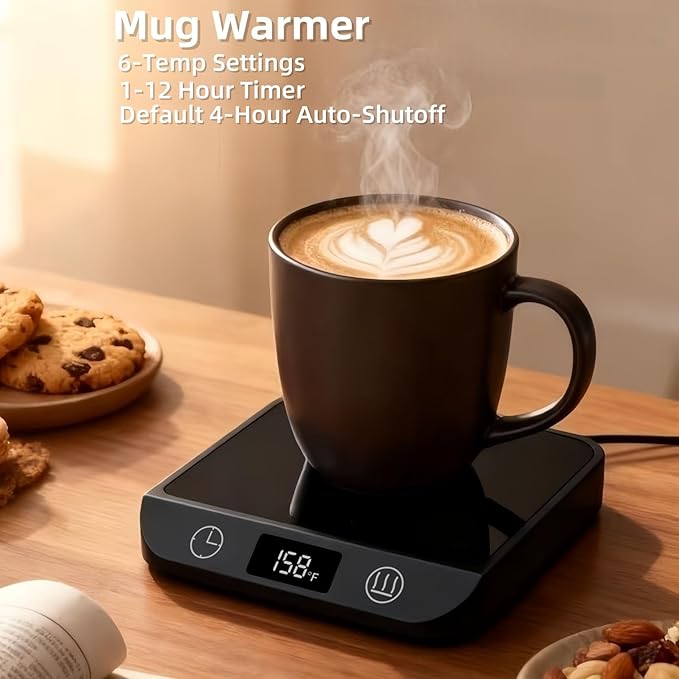 Coffee Mug Warmer & Candle Warmer 46W Electric Cup Warmer for Desk - Smart Digital Display 6 Heat Settings Timer Auto Shut-Off Work from Home Office Gift (Black)