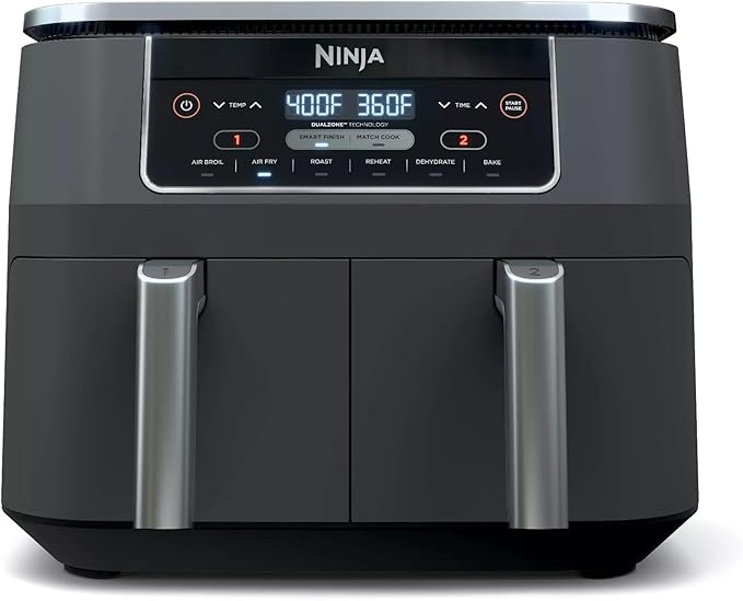 Ninja Foodi 6-in-1 2-Basket Air Fryer with DualZone Technology, 8-Quart Capacity, Dark Grey Stainless Finish (Renewed)