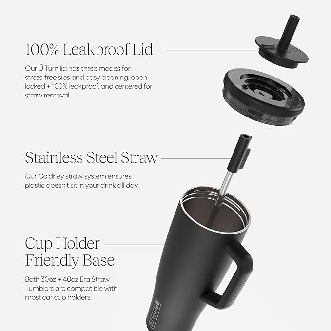 BrüMate Era 30 oz Tumbler with Handle & Straw | 100% Leakproof Insulated Water Bottle Tumbler with Lid & Flexible SoftSip Straw | Made of Stainless Steel | Cup Holder Friendly | 30oz (Java)